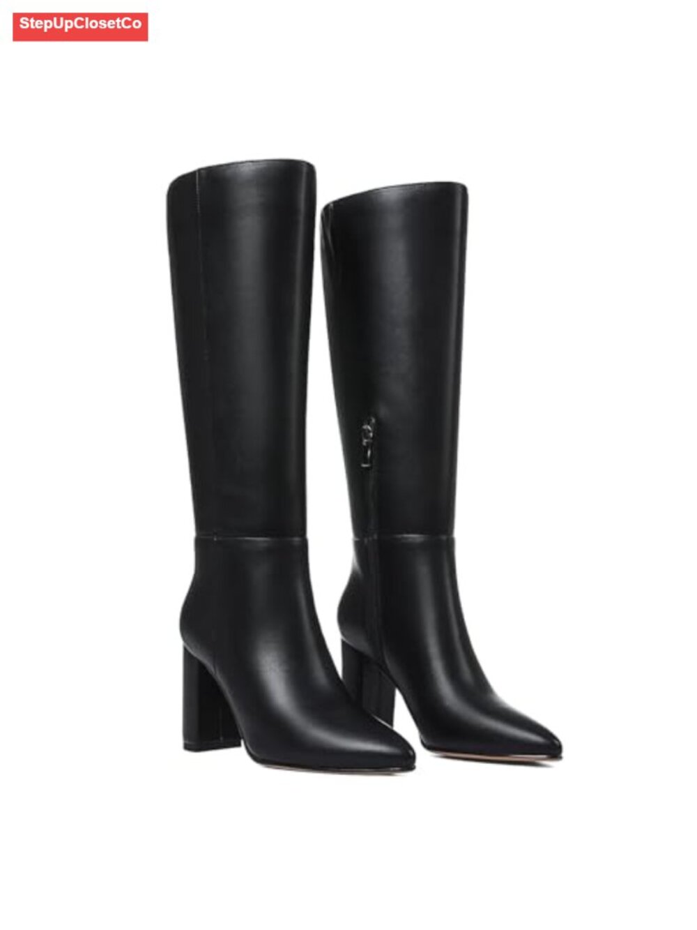 Knee High Pointed Toe Chunky Heel Boots with Side Zip
